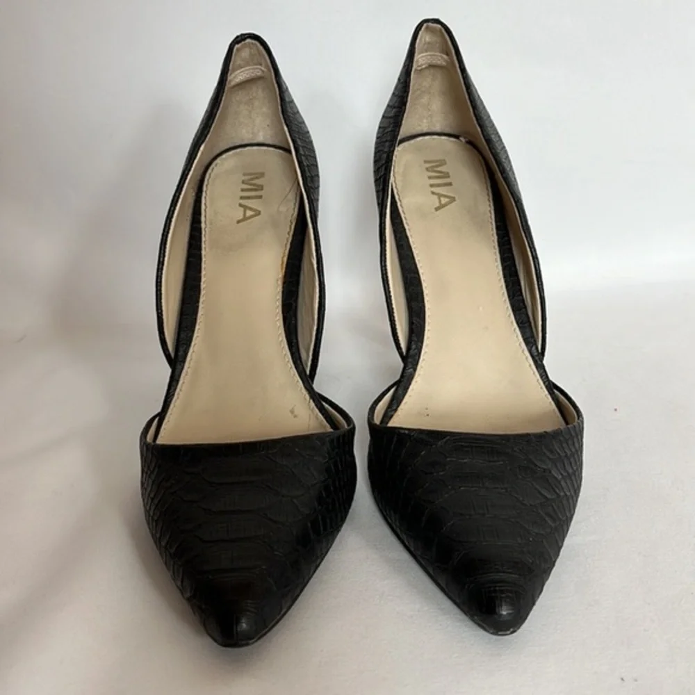 MIA Snakeskin Casual Pumps Stilettos Black Office Heels Shoes‎ Size 8
